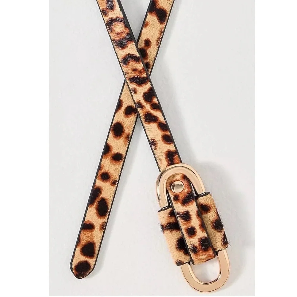 Anthropologie Blake Skinny Belt S NWT Cheetah Leopard Calf Hair Gold Modern